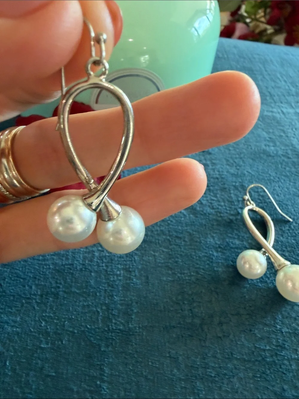 Elegant Silver Toned Pearl Drop Earrings - Fashion Women’s Jewelry